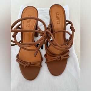 Schutz Nicky Block Nappa Leather Sandal - size 8 / New Wood / Nappa Leather